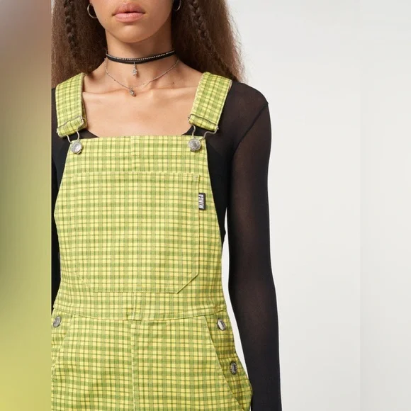 NWT Minga London Lime Green Plaid Dungaree Dress - Picture 4 of 6
